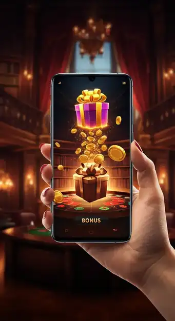 Umfassende Darstellung der Bonusangebote im ViggoSlots Casino, mit einem Willkommensbonus-Banner und stapelbaren Goldmünzen vor Spielautomaten-Symbolen.